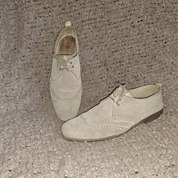 HESCHUNG-Beige Suede Brogue Lace Up Loafers-Size 7.5 UK/9 US-Very Good - Picture 1 of 8